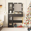 Modern Makeup Vanity Desk with Mirror, Charging Station, Ample Storage Drawers & Acrylic-Door Cabinets, Wooden Dressing Table for Bedroom