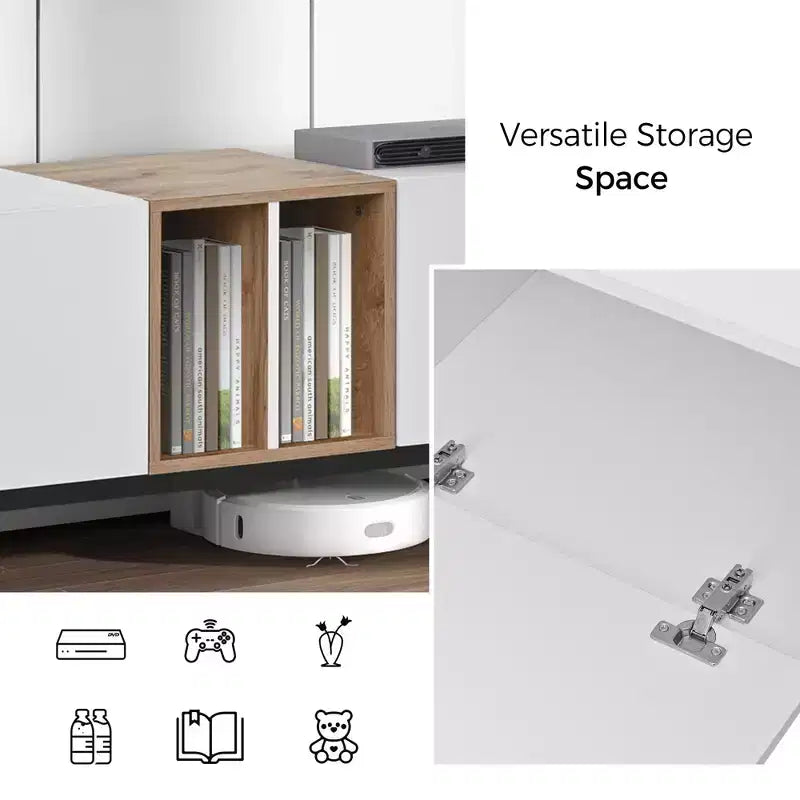 Meuble TV moderne Clihome pour téléviseur 80" avec 3 portes, console multimédia, centre de divertissement avec grand meuble de rangement pour salon