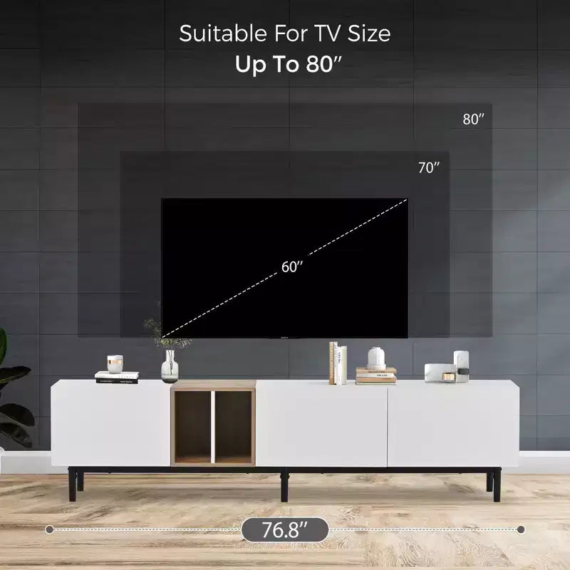 Meuble TV moderne Clihome pour téléviseur 80" avec 3 portes, console multimédia, centre de divertissement avec grand meuble de rangement pour salon