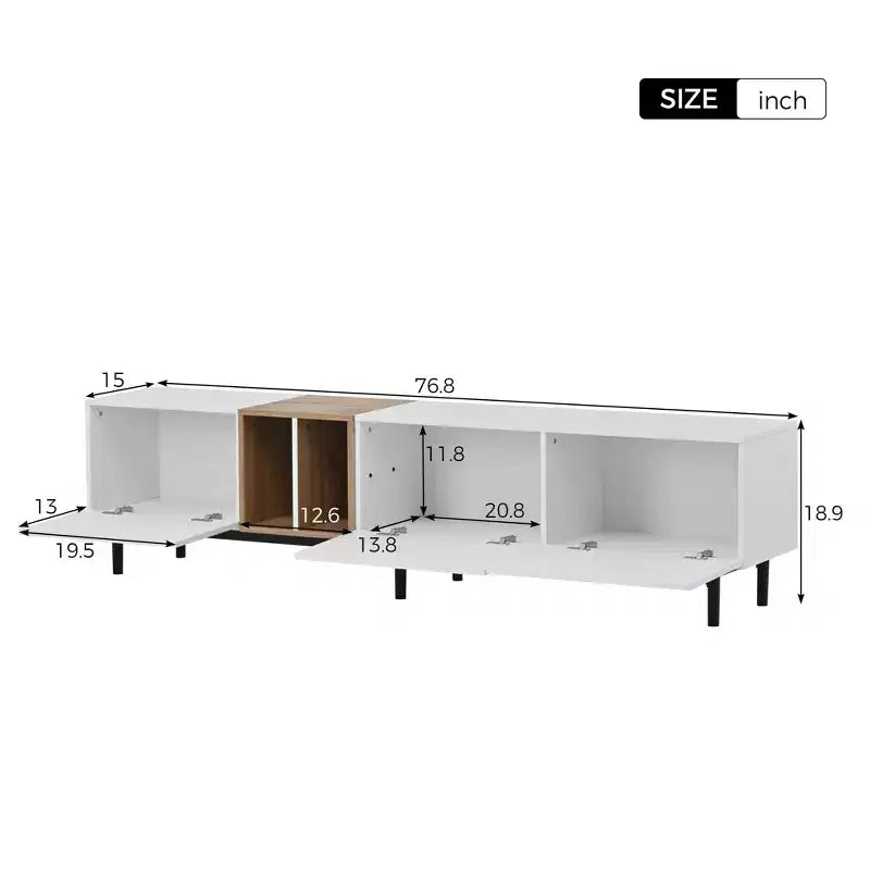 Meuble TV moderne Clihome pour téléviseur 80" avec 3 portes, console multimédia, centre de divertissement avec grand meuble de rangement pour salon