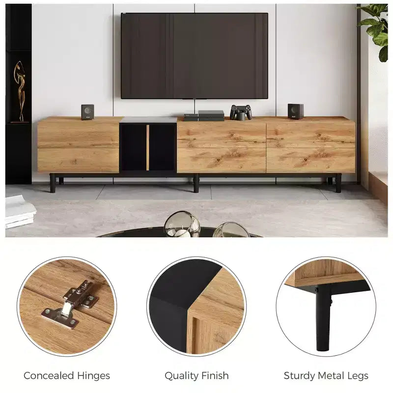 Meuble TV moderne Clihome pour téléviseur 80" avec 3 portes, console multimédia, centre de divertissement avec grand meuble de rangement pour salon