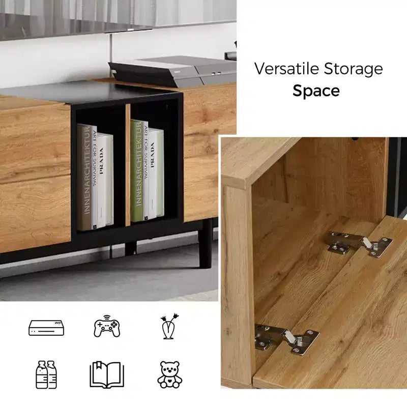 Meuble TV moderne Clihome pour téléviseur 80" avec 3 portes, console multimédia, centre de divertissement avec grand meuble de rangement pour salon