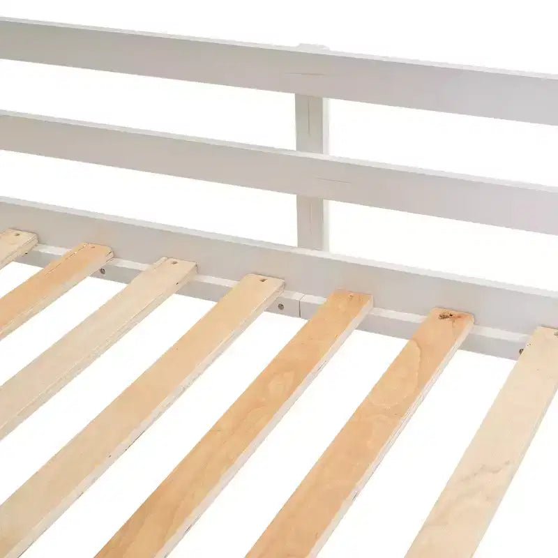 Lit superposé simple Lit mezzanine ludique Lit cabane pour enfants avec échelle, toboggan et toit, blanc et marron - ModernLuxe