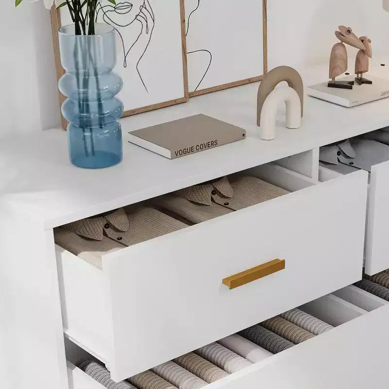 Commode Acekool à 6 tiroirs, commode moderne avec poignées et pieds dorés, meuble de rangement pour chambre ou salon