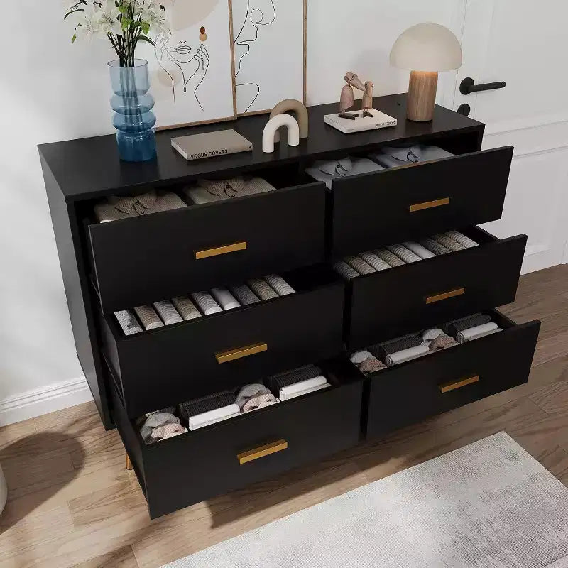 Commode Acekool à 6 tiroirs, commode moderne avec poignées et pieds dorés, meuble de rangement pour chambre ou salon