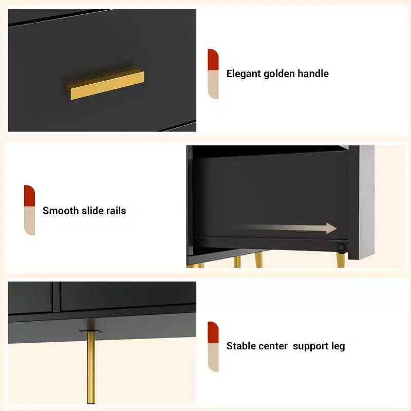 Commode Acekool à 6 tiroirs, commode moderne avec poignées et pieds dorés, meuble de rangement pour chambre ou salon