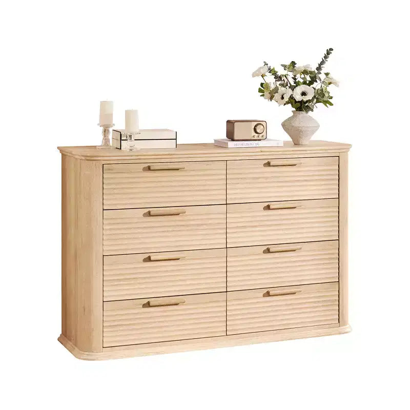 Commode moderne en bois Zeus et Ruta Fluted 52 avec 8 tiroirs, design courbé pour salon et couloir