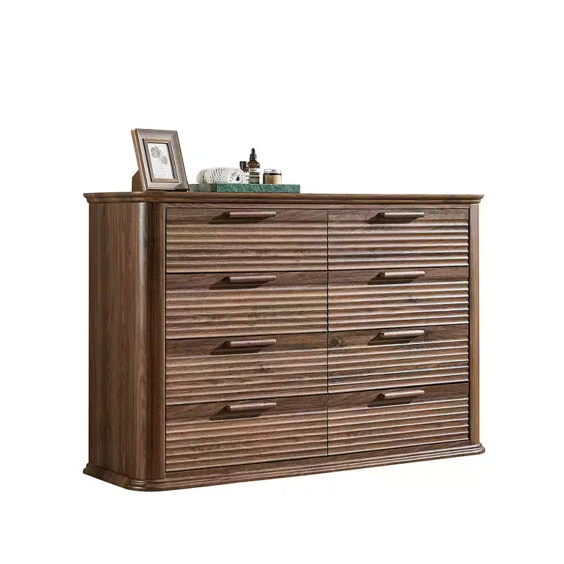 Commode moderne en bois Zeus et Ruta Fluted 52 avec 8 tiroirs, design courbé pour salon et couloir