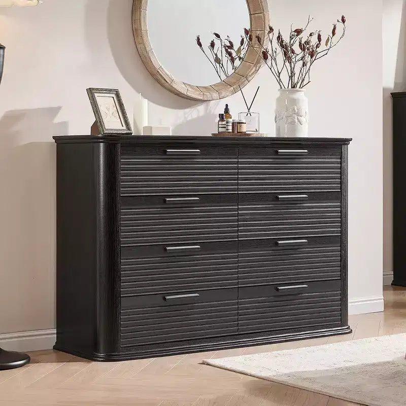 Commode moderne en bois Zeus et Ruta Fluted 52 avec 8 tiroirs, design courbé pour salon et couloir