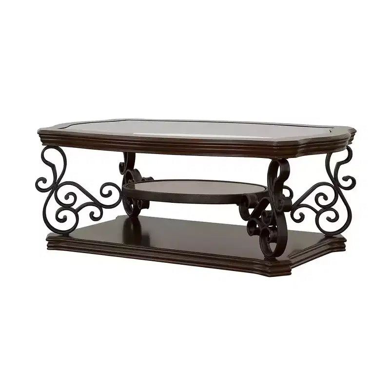 Coaster, Laney Table basse rectangulaire à plateau en verre 1 étagère, bordeaux intense