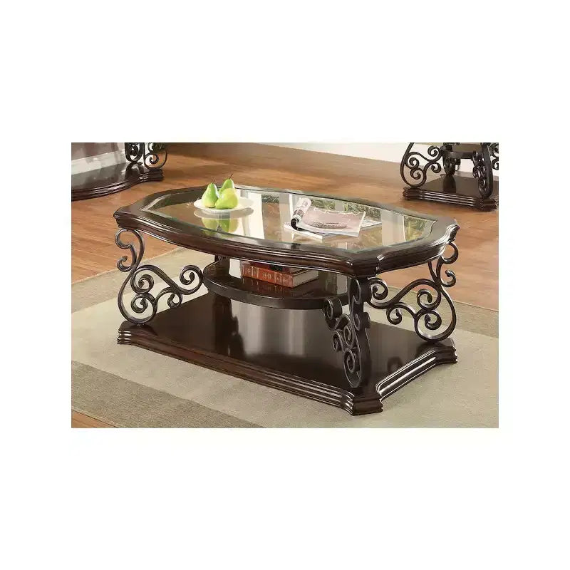 Coaster, Laney Table basse rectangulaire à plateau en verre 1 étagère, bordeaux intense