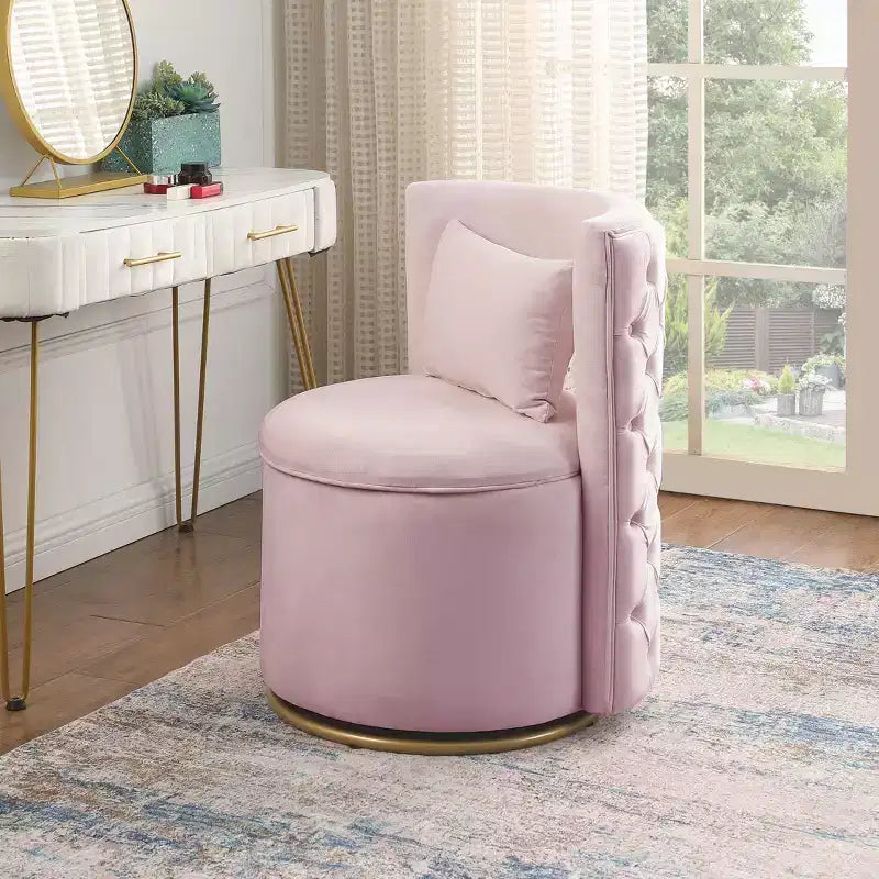 TUYOHW Fauteuil Pivotant d'Appoint, Chaise Courbe Rembourrée en Velours avec Base en Métal Doré, Fonction de Rangement, Fauteuil de Salon pour Salon, Chambre de Bébé, Chambre à Coucher