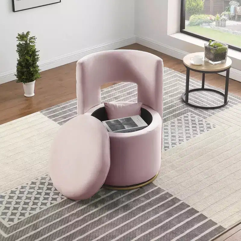 TUYOHW Fauteuil Pivotant d'Appoint, Chaise Courbe Rembourrée en Velours avec Base en Métal Doré, Fonction de Rangement, Fauteuil de Salon pour Salon, Chambre de Bébé, Chambre à Coucher
