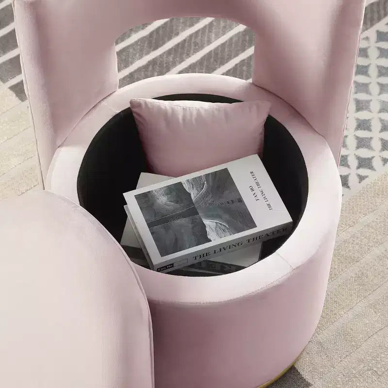 TUYOHW Fauteuil Pivotant d'Appoint, Chaise Courbe Rembourrée en Velours avec Base en Métal Doré, Fonction de Rangement, Fauteuil de Salon pour Salon, Chambre de Bébé, Chambre à Coucher