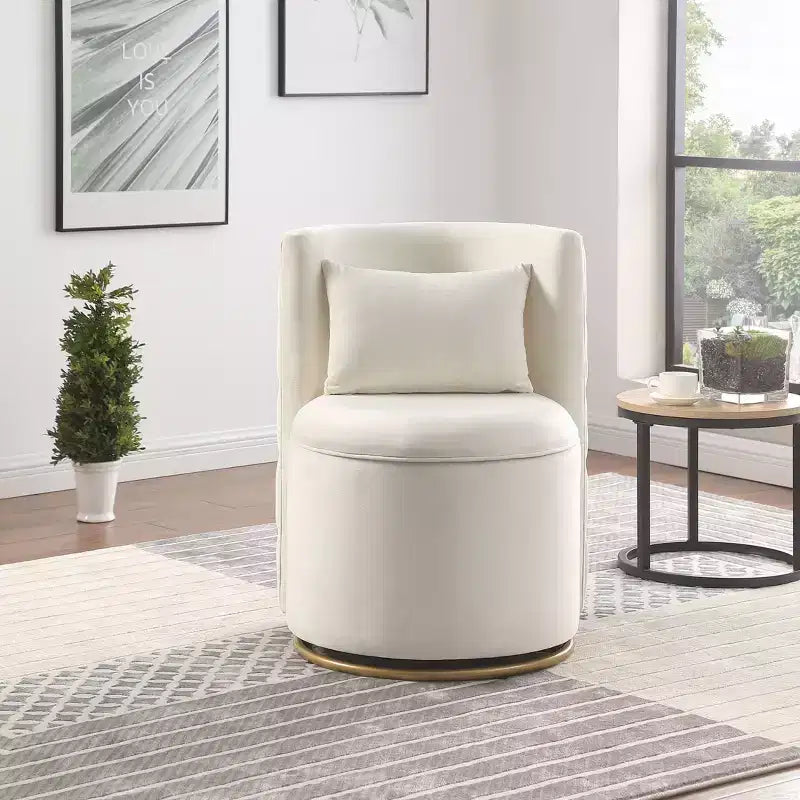 TUYOHW Fauteuil Pivotant d'Appoint, Chaise Courbe Rembourrée en Velours avec Base en Métal Doré, Fonction de Rangement, Fauteuil de Salon pour Salon, Chambre de Bébé, Chambre à Coucher