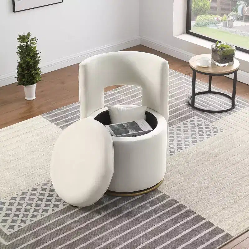 TUYOHW Fauteuil Pivotant d'Appoint, Chaise Courbe Rembourrée en Velours avec Base en Métal Doré, Fonction de Rangement, Fauteuil de Salon pour Salon, Chambre de Bébé, Chambre à Coucher