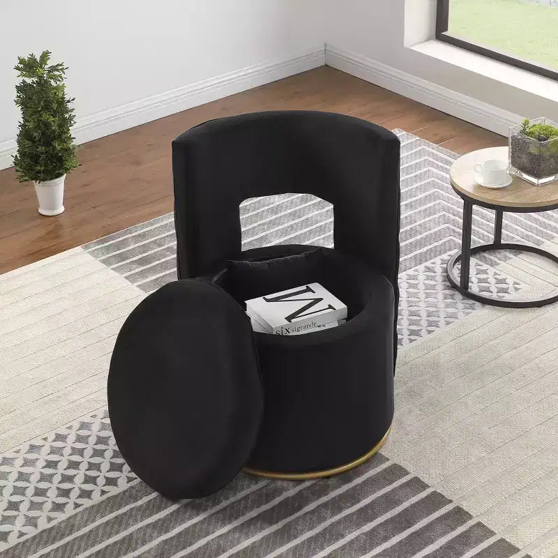 TUYOHW Fauteuil Pivotant d'Appoint, Chaise Courbe Rembourrée en Velours avec Base en Métal Doré, Fonction de Rangement, Fauteuil de Salon pour Salon, Chambre de Bébé, Chambre à Coucher