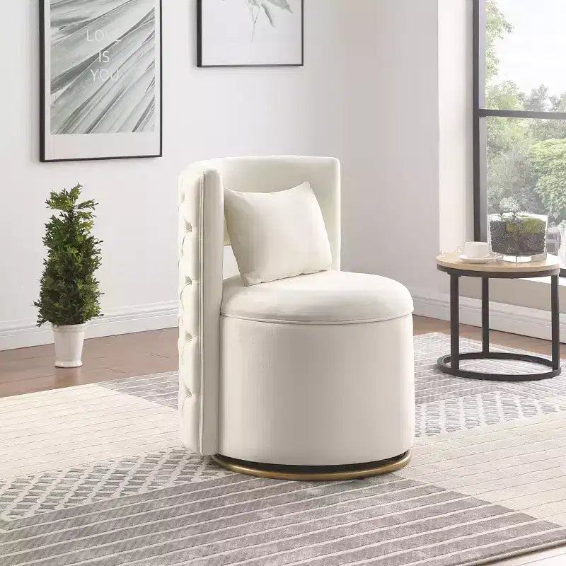 TUYOHW Fauteuil Pivotant d'Appoint, Chaise Courbe Rembourrée en Velours avec Base en Métal Doré, Fonction de Rangement, Fauteuil de Salon pour Salon, Chambre de Bébé, Chambre à Coucher