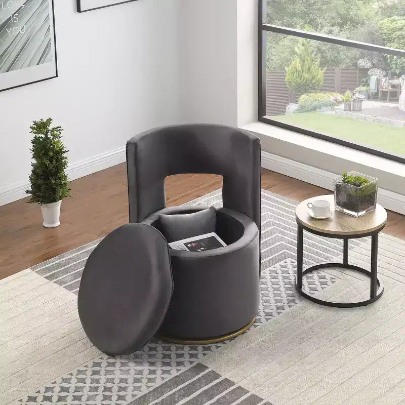 TUYOHW Fauteuil Pivotant d'Appoint, Chaise Courbe Rembourrée en Velours avec Base en Métal Doré, Fonction de Rangement, Fauteuil de Salon pour Salon, Chambre de Bébé, Chambre à Coucher