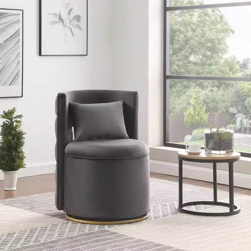 TUYOHW Fauteuil Pivotant d'Appoint, Chaise Courbe Rembourrée en Velours avec Base en Métal Doré, Fonction de Rangement, Fauteuil de Salon pour Salon, Chambre de Bébé, Chambre à Coucher