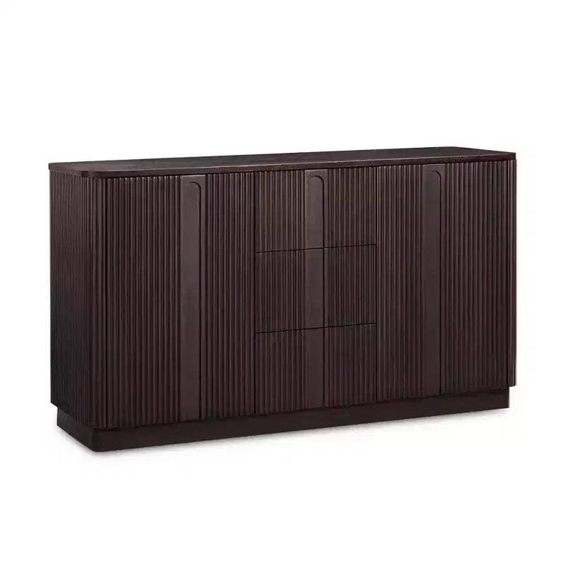 Buffet Teamson Home Potomac moderne bohème en bois massif avec 3 tiroirs, 2 portes, étagère réglable et rangement à ouverture par pression