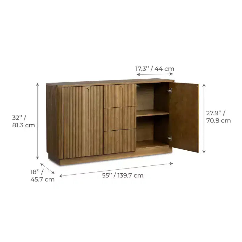 Buffet Teamson Home Potomac moderne bohème en bois massif avec 3 tiroirs, 2 portes, étagère réglable et rangement à ouverture par pression