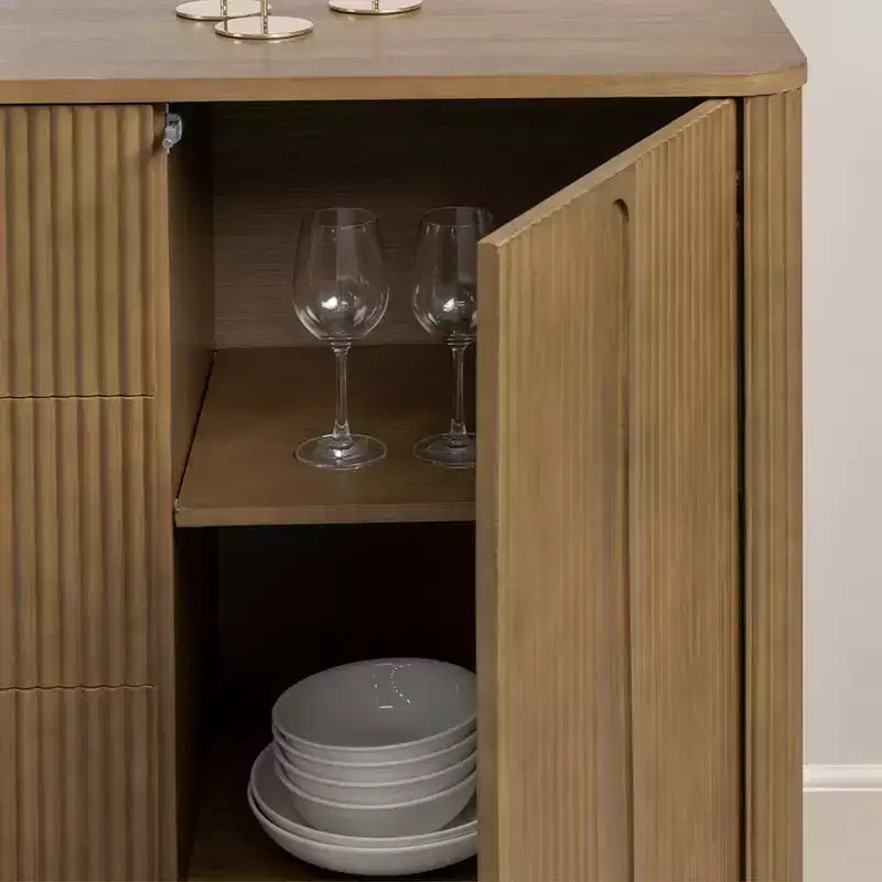 Buffet Teamson Home Potomac moderne bohème en bois massif avec 3 tiroirs, 2 portes, étagère réglable et rangement à ouverture par pression