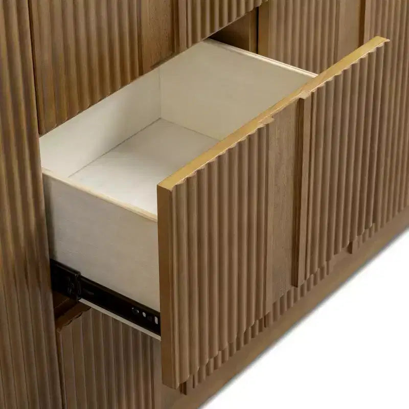 Buffet Teamson Home Potomac moderne bohème en bois massif avec 3 tiroirs, 2 portes, étagère réglable et rangement à ouverture par pression