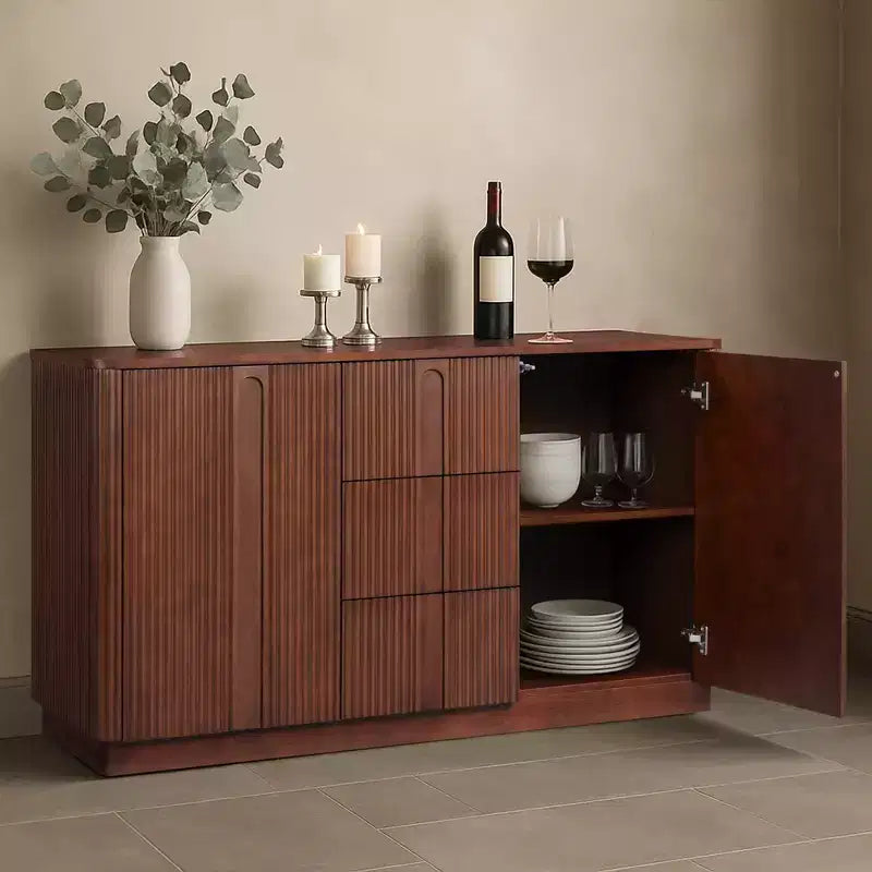 Buffet Teamson Home Potomac moderne bohème en bois massif avec 3 tiroirs, 2 portes, étagère réglable et rangement à ouverture par pression