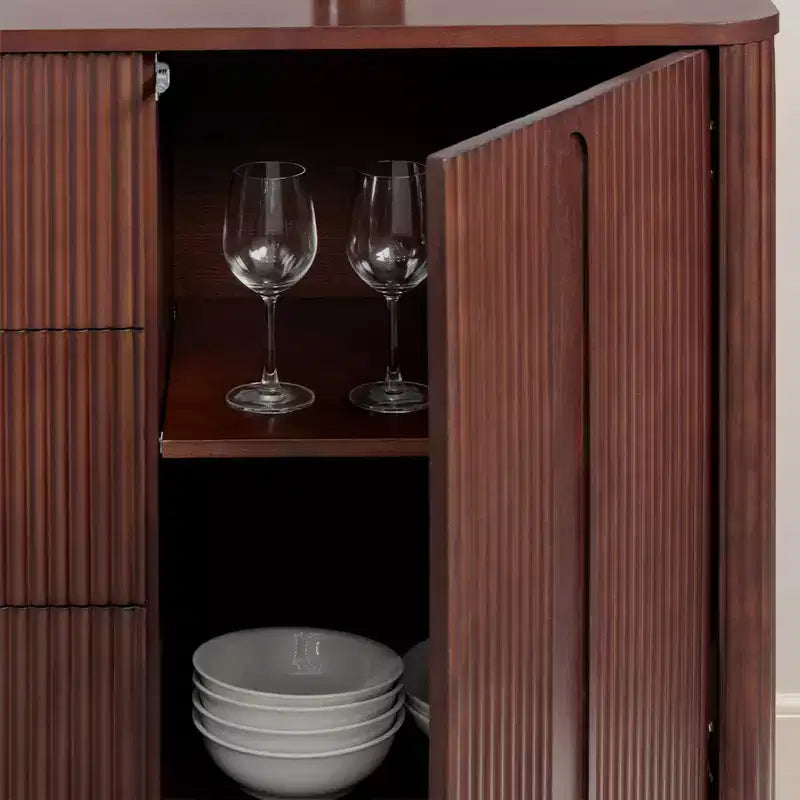 Buffet Teamson Home Potomac moderne bohème en bois massif avec 3 tiroirs, 2 portes, étagère réglable et rangement à ouverture par pression