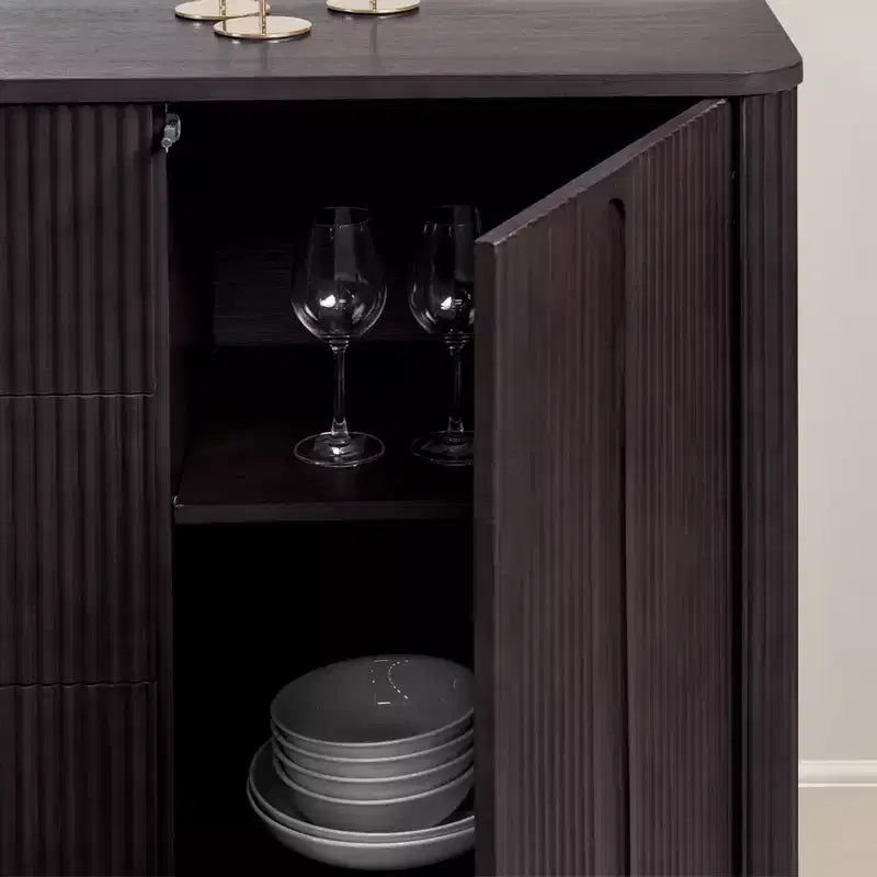 Buffet Teamson Home Potomac moderne bohème en bois massif avec 3 tiroirs, 2 portes, étagère réglable et rangement à ouverture par pression