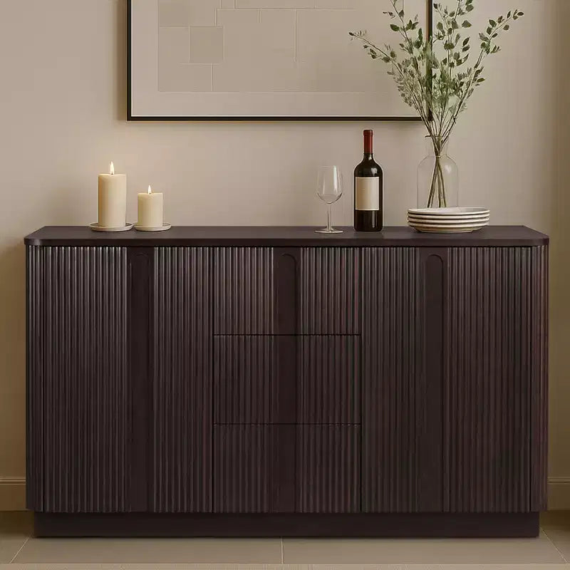 Teamson Home Potomac Modern Boho Solid Wood Sideboard with 3 Drawers, 2 Doors, Adjustable Shelf, & Push to Open Storage