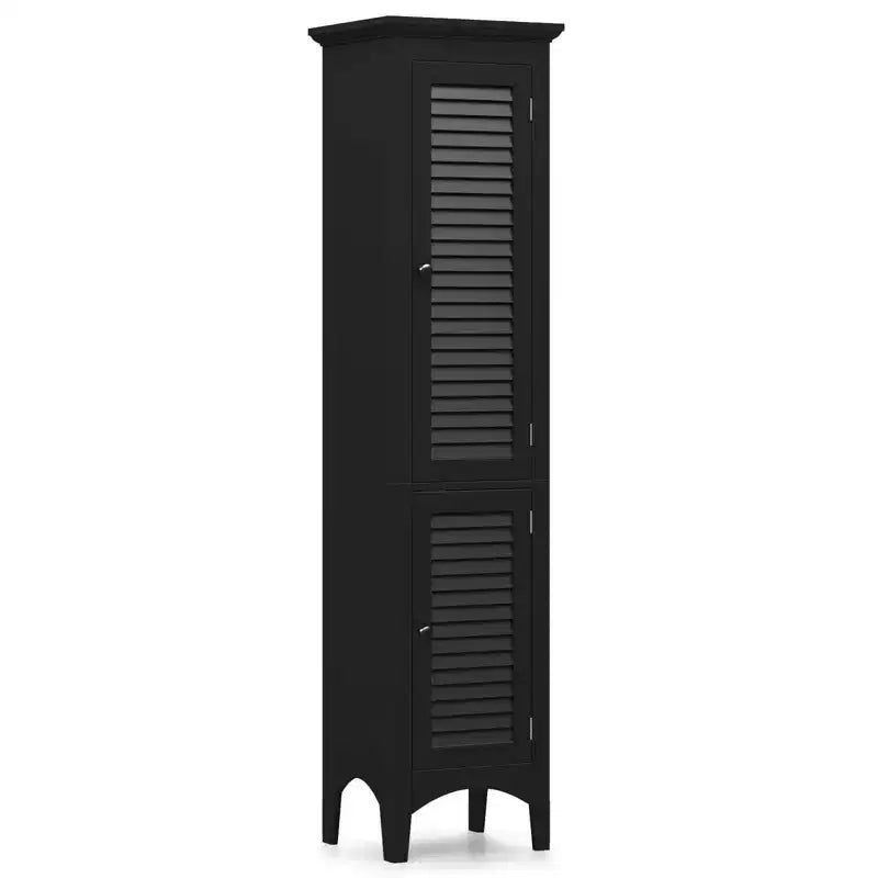 Meuble de salle de bain Costway de 160 cm de haut avec 2 portes à persiennes et étagère réglable, pieds surélevés Gris/Noir/Blanc/Marron