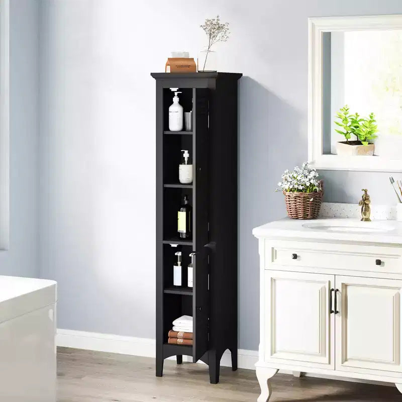 Meuble de salle de bain Costway de 160 cm de haut avec 2 portes à persiennes et étagère réglable, pieds surélevés Gris/Noir/Blanc/Marron