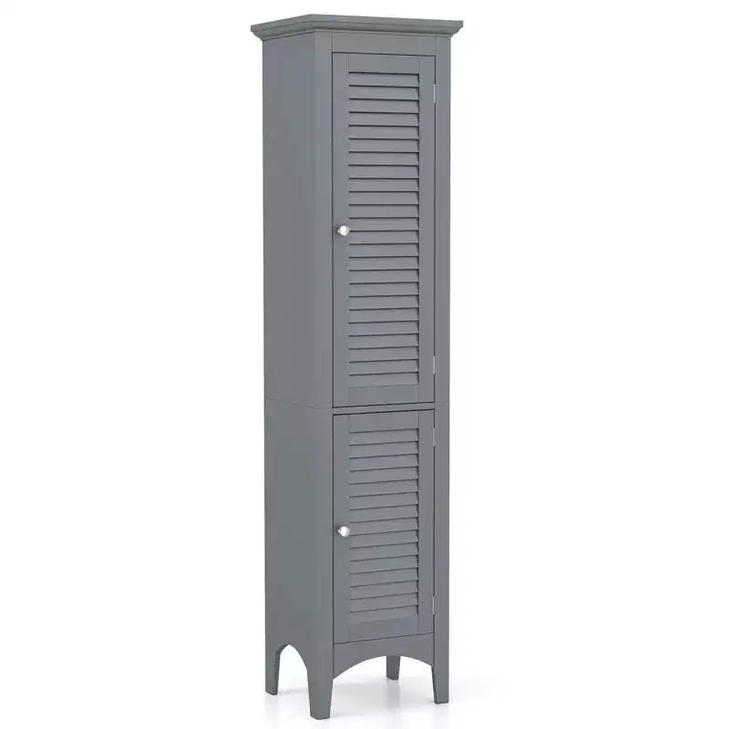 Meuble de salle de bain Costway de 160 cm de haut avec 2 portes à persiennes et étagère réglable, pieds surélevés Gris/Noir/Blanc/Marron