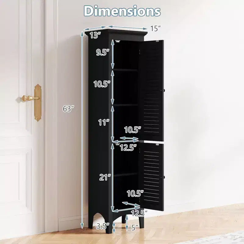 Meuble de salle de bain Costway de 160 cm de haut avec 2 portes à persiennes et étagère réglable, pieds surélevés Gris/Noir/Blanc/Marron