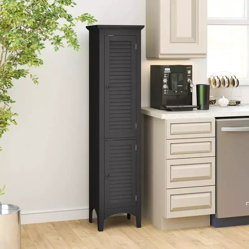 Meuble de salle de bain Costway de 160 cm de haut avec 2 portes à persiennes et étagère réglable, pieds surélevés Gris/Noir/Blanc/Marron