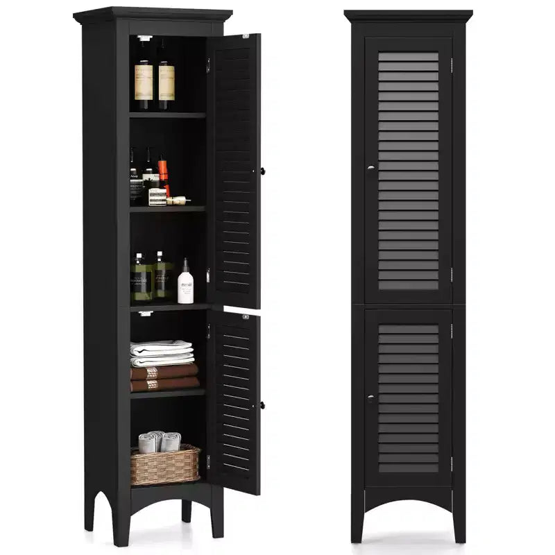 Costway 63 Tall Bathroom Cabinet with 2 Louvered Doors & Adjustable Shelf, Elevated Legs Gray/Black/White/Brown