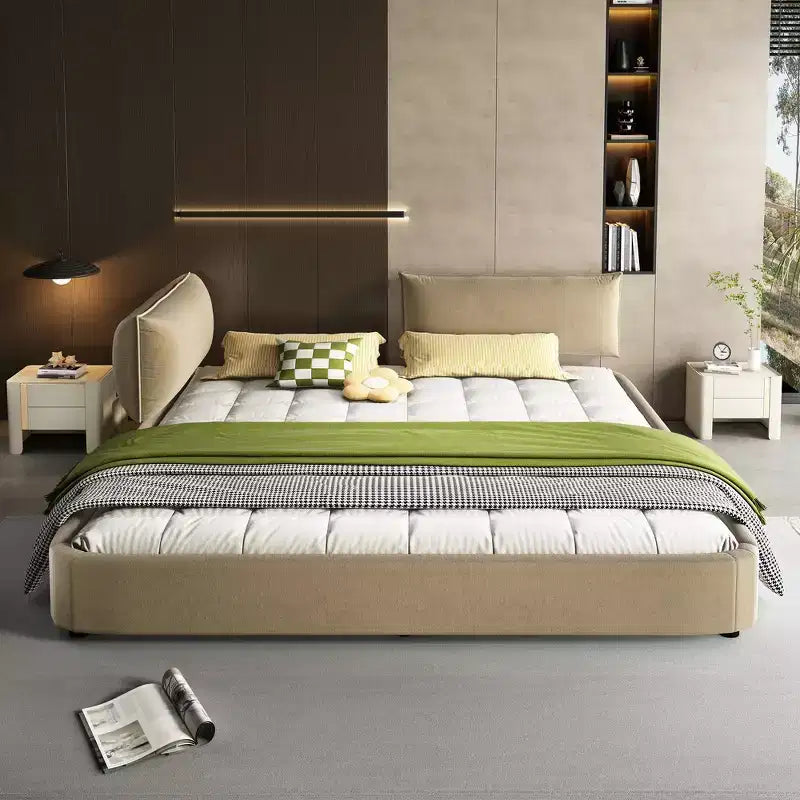 Cadre de lit King Size Cloud Whisen, lit rembourré en chenille avec tête de lit mobile surdimensionnée et rembourrée, coin rond
