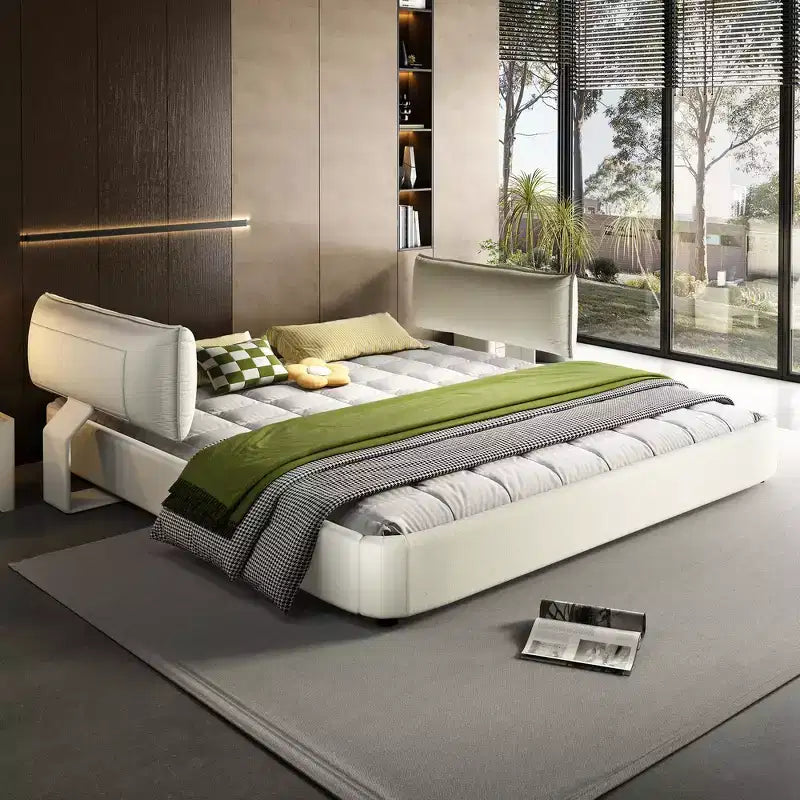 Cadre de lit King Size Cloud Whisen, lit rembourré en chenille avec tête de lit mobile surdimensionnée et rembourrée, coin rond