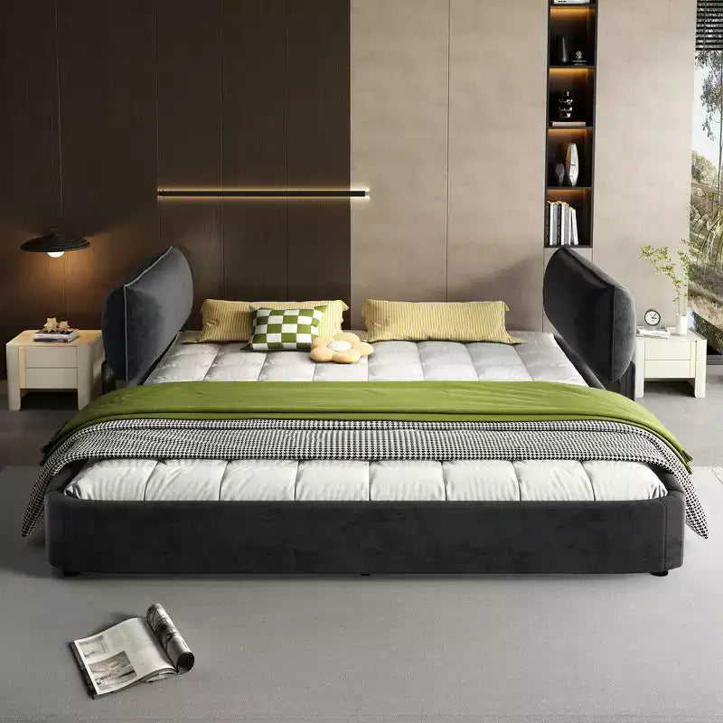 Cadre de lit King Size Cloud Whisen, lit rembourré en chenille avec tête de lit mobile surdimensionnée et rembourrée, coin rond