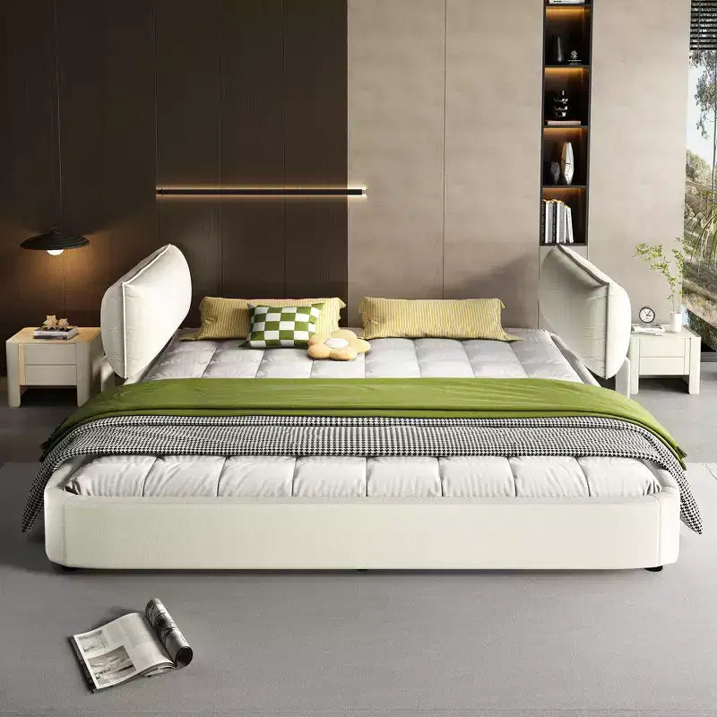 Cadre de lit King Size Cloud Whisen, lit rembourré en chenille avec tête de lit mobile surdimensionnée et rembourrée, coin rond