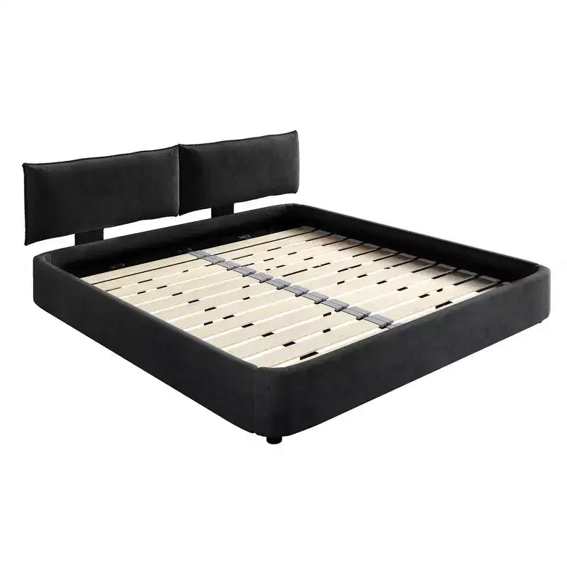 Cadre de lit King Size Cloud Whisen, lit rembourré en chenille avec tête de lit mobile surdimensionnée et rembourrée, coin rond