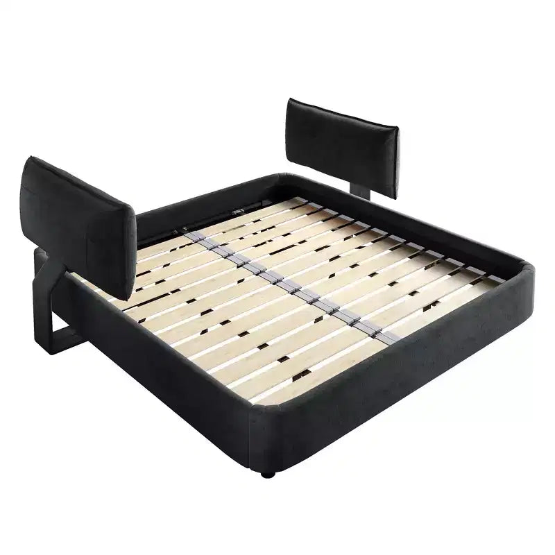 Cadre de lit King Size Cloud Whisen, lit rembourré en chenille avec tête de lit mobile surdimensionnée et rembourrée, coin rond