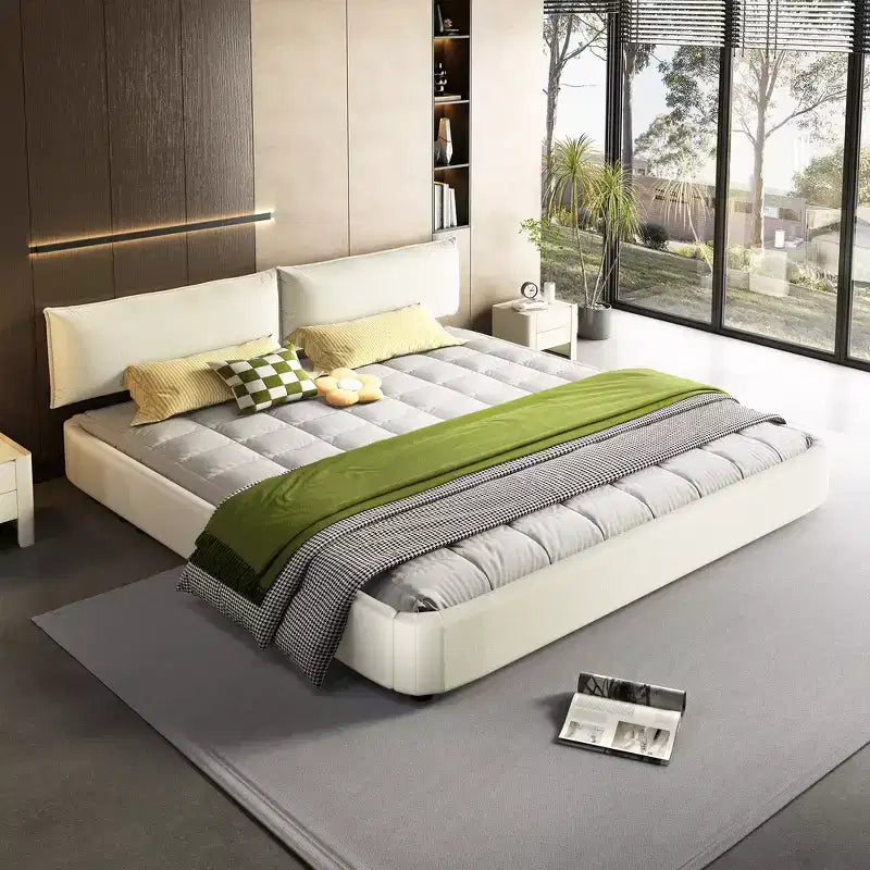Whisen King Size Cloud Bed Frame, Chenille Upholstered Bed with Oversized Padded Movable Headboard, Round Corner