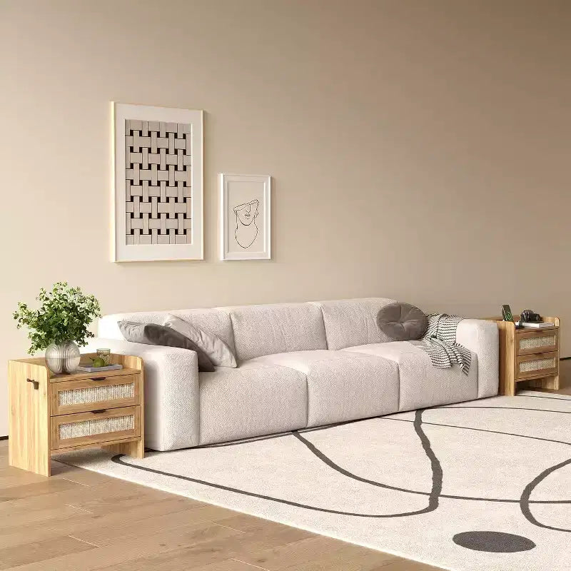 Tables de chevet en rotin (lot de 2), tables d'appoint avec 2 tiroirs de rangement, tables d'appoint bohèmes pour chambre à coucher, salon, bureau