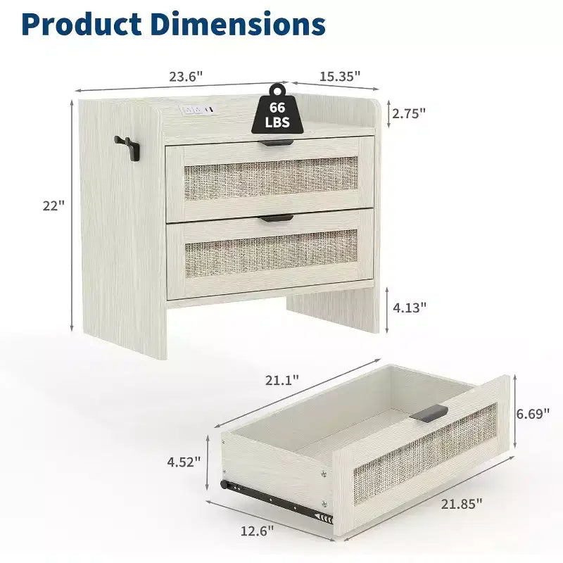 Tables de chevet en rotin (lot de 2), tables d'appoint avec 2 tiroirs de rangement, tables d'appoint bohèmes pour chambre à coucher, salon, bureau