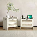 Rattan Nightstand Set of 2,Bedside Table with 2 Storage Drawer Space, Boho End Table Side Table for Bedroom Living Room Office