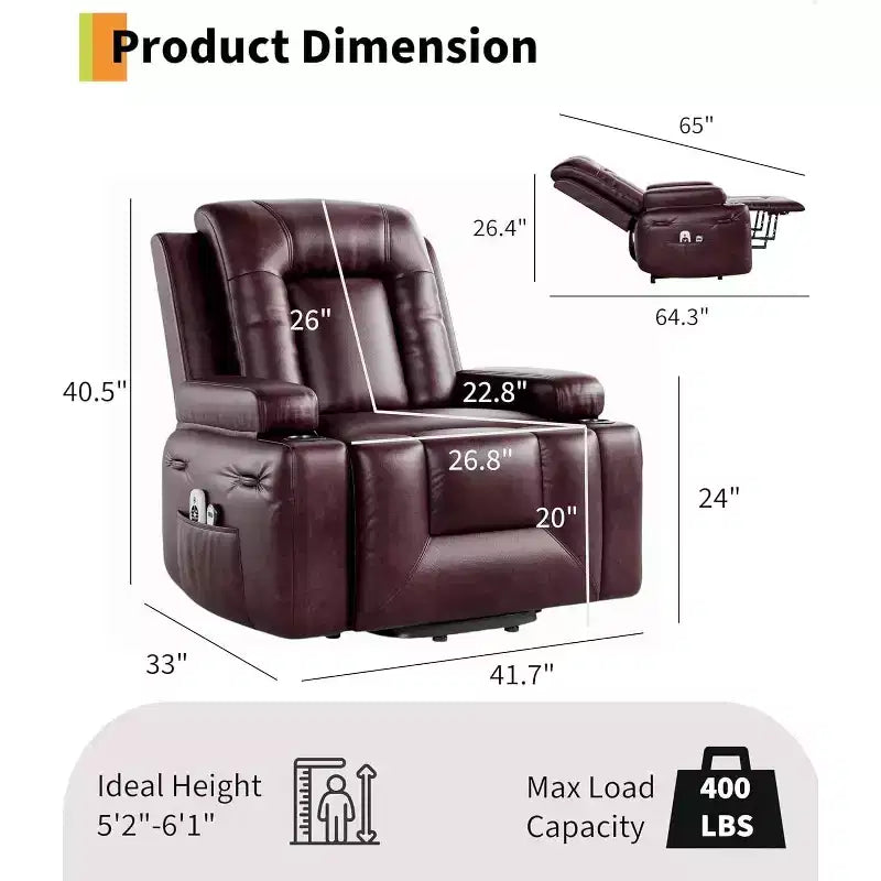Fauteuil inclinable électrique grand format, fauteuil de cinéma maison avec soutien lombaire, dossier et repose-jambes réglables, fauteuil inclinable électrique pour personnes âgées pour le salon