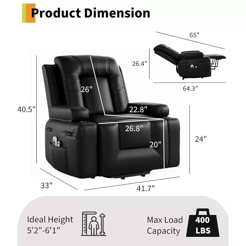 Fauteuil inclinable électrique grand format, fauteuil de cinéma maison avec soutien lombaire, dossier et repose-jambes réglables, fauteuil inclinable électrique pour personnes âgées pour le salon